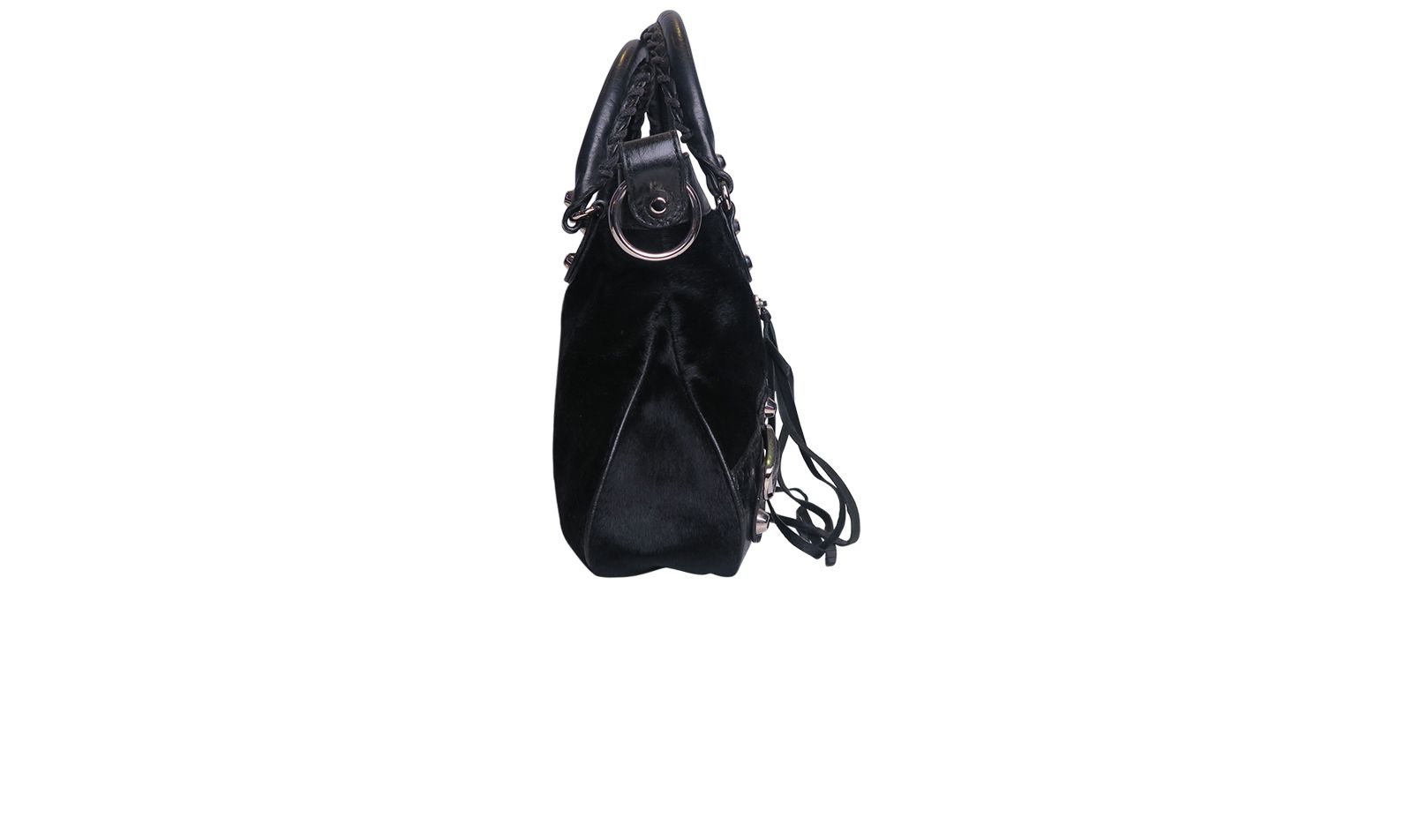 Chevre Classic Hardware First Shoulder Bag, &pound;520, Handbags, Black, Lace/Pony / Calfhair, Side view